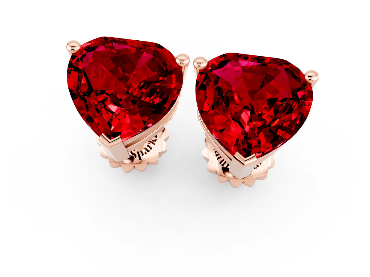 Heart Cut Ruby Stud Earrings in Rose gold with Basket Setting_1