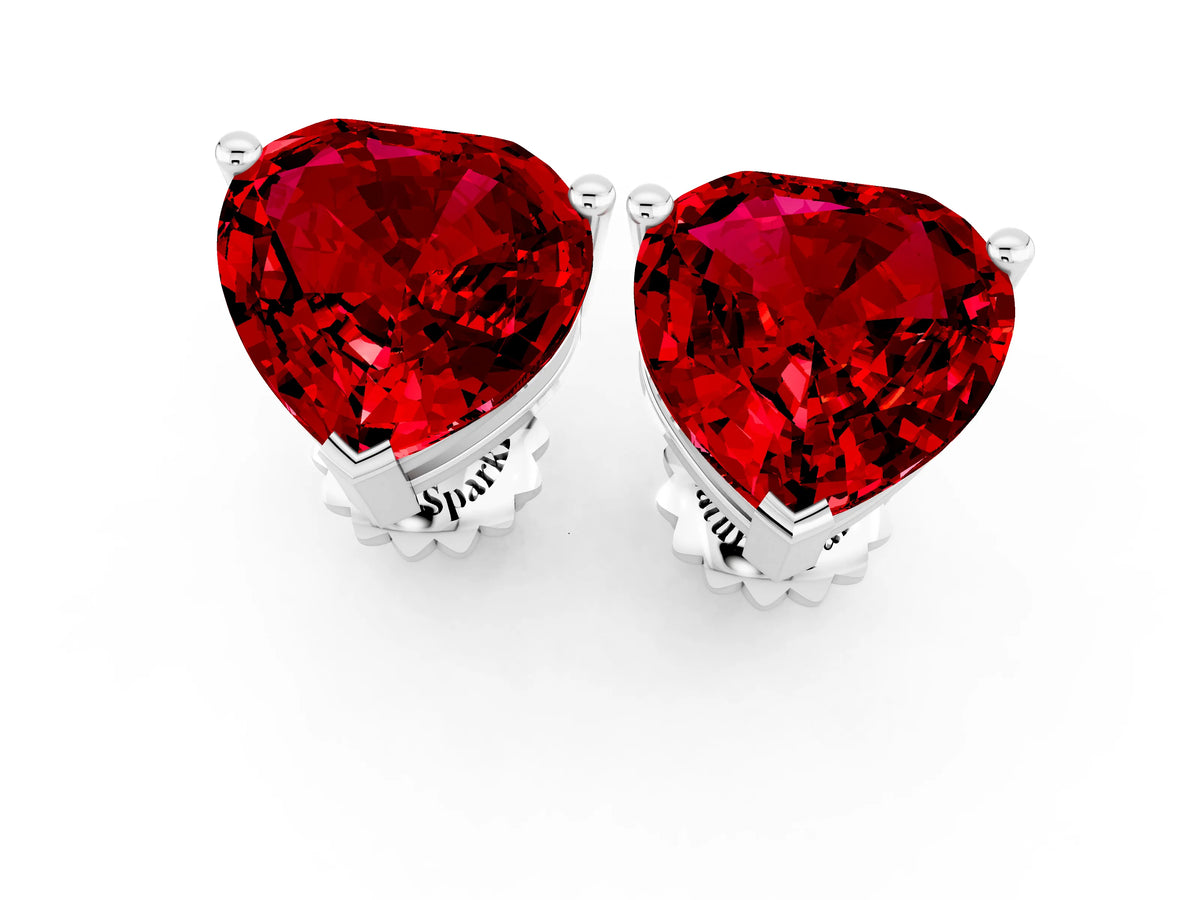 Heart Cut Ruby Stud Earrings in White gold with Basket Setting_1