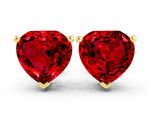 Heart Cut Ruby Stud Earrings in Yellow gold with Basket Setting