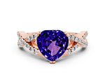 Heart Cut Tanzanite Solitaire Ring in Rose gold with Interwoven Pavé Band and Prong Setting