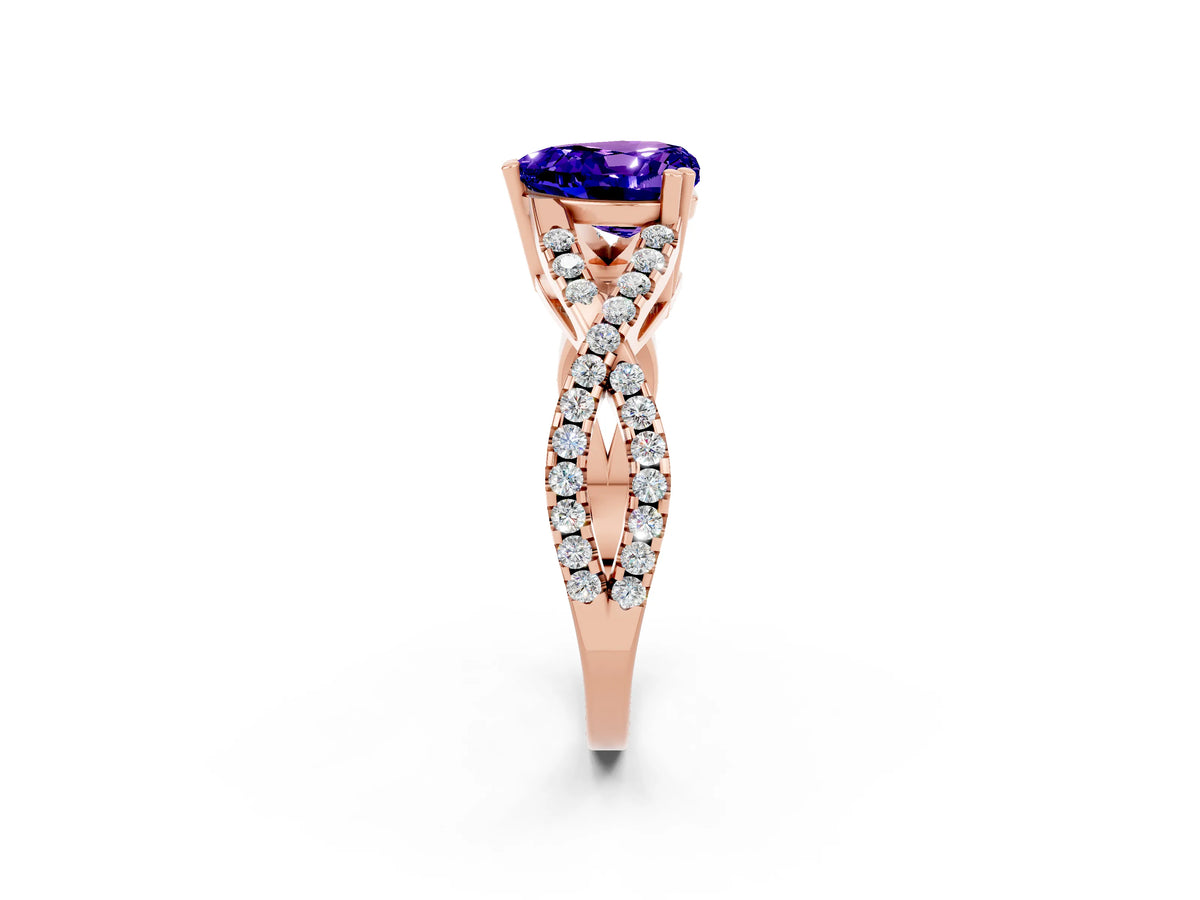 Heart Cut Tanzanite Solitaire Ring in Rose gold with Interwoven Pavé Band and Prong Setting_2