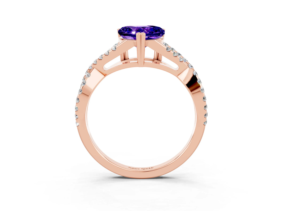 Heart Cut Tanzanite Solitaire Ring in Rose gold with Interwoven Pavé Band and Prong Setting_3