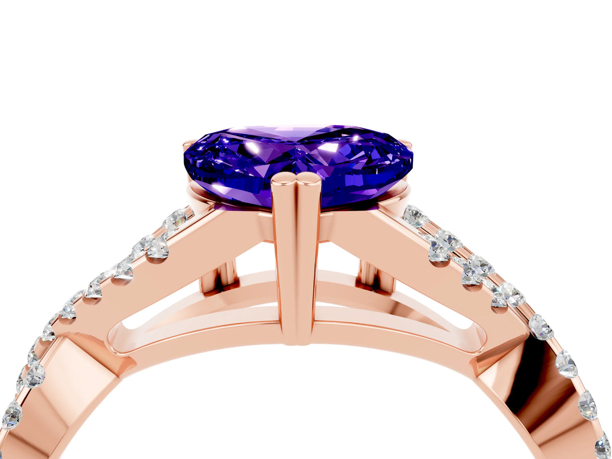 Heart Cut Tanzanite Solitaire Ring in Rose gold with Interwoven Pavé Band and Prong Setting_4