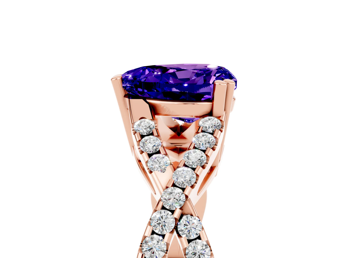 Heart Cut Tanzanite Solitaire Ring in Rose gold with Interwoven Pavé Band and Prong Setting_5