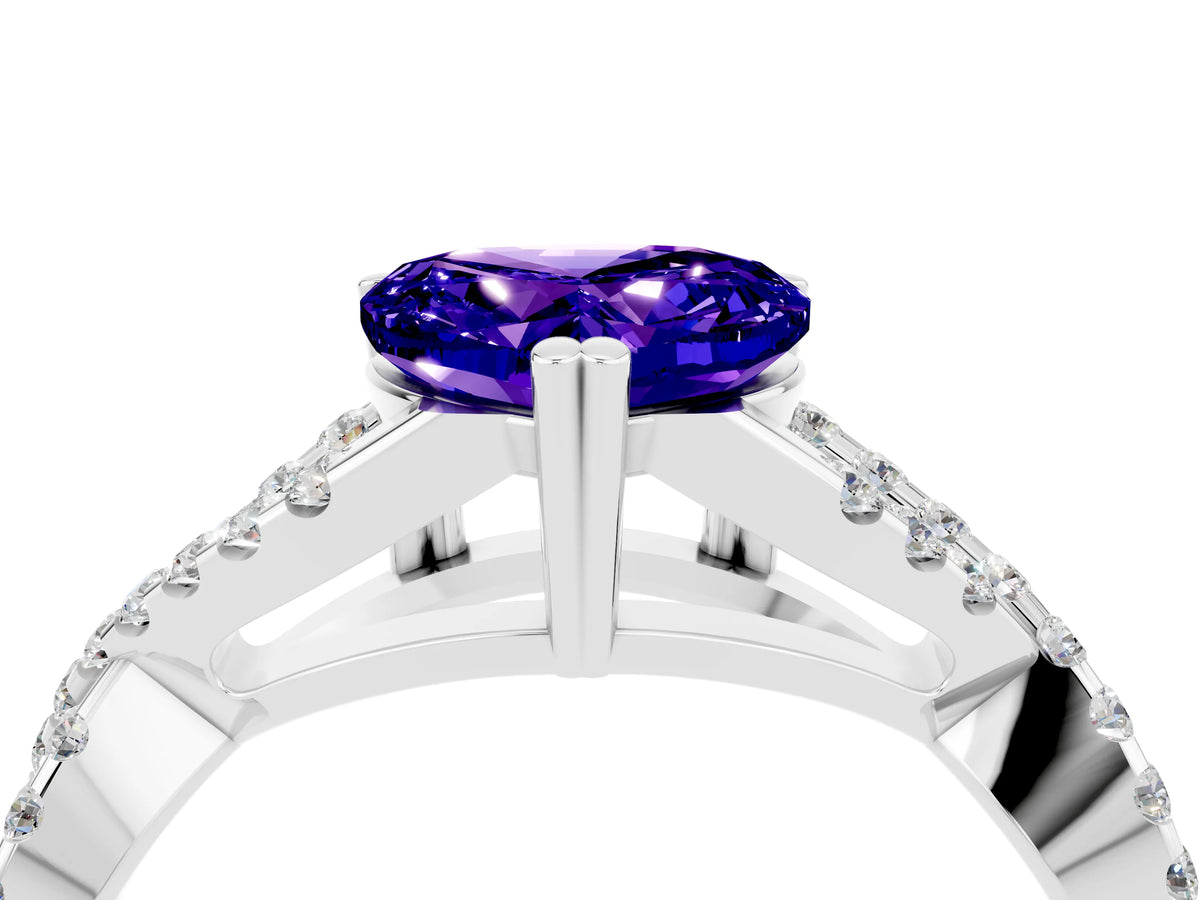 Heart Cut Tanzanite Solitaire Ring in Silver with Interwoven Pavé Band and Prong Setting_10