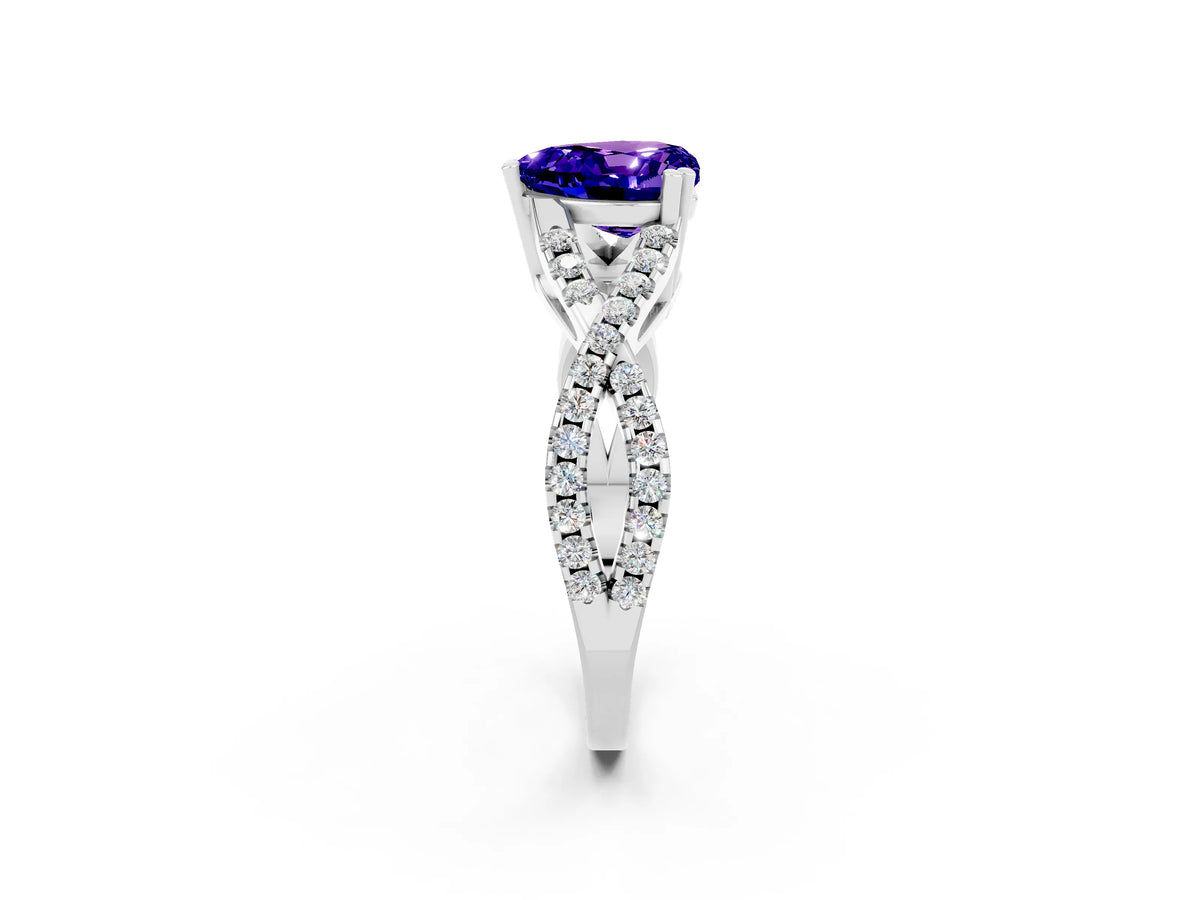 Heart Cut Tanzanite Solitaire Ring in Silver with Interwoven Pavé Band and Prong Setting_8