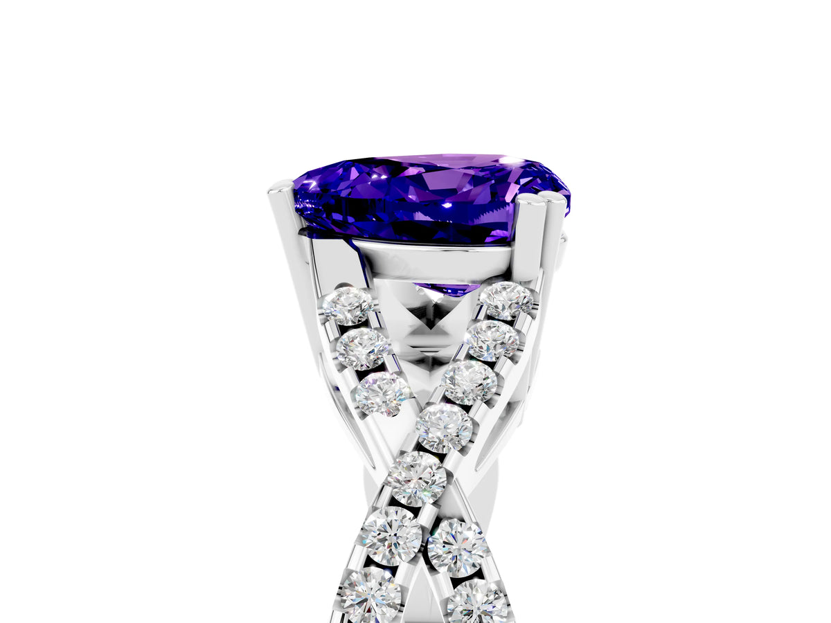 Heart Cut Tanzanite Solitaire Ring in White gold with Interwoven Pavé Band and Prong Setting_5