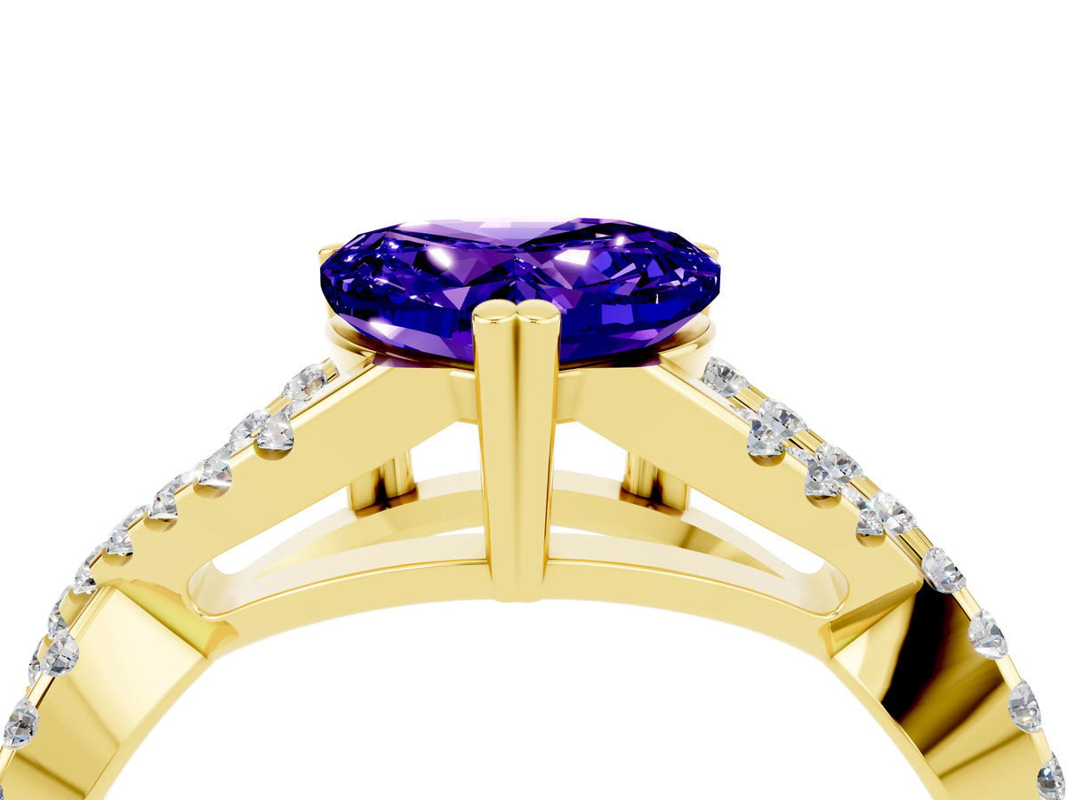 Heart Cut Tanzanite Solitaire Ring in Yellow gold with Interwoven Pavé Band and Prong Setting_4