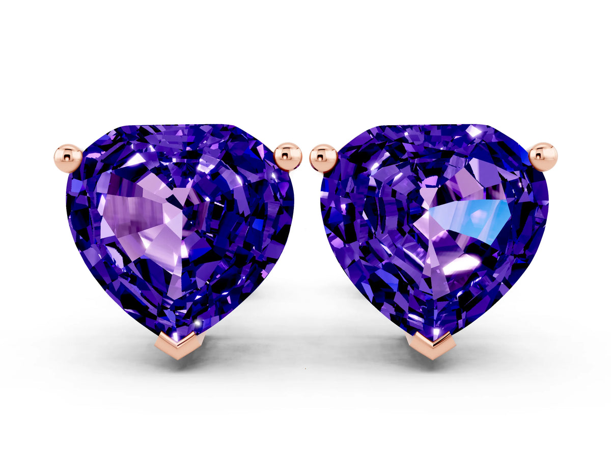 Heart Cut Tanzanite Stud Earrings in Rose gold with Basket Setting