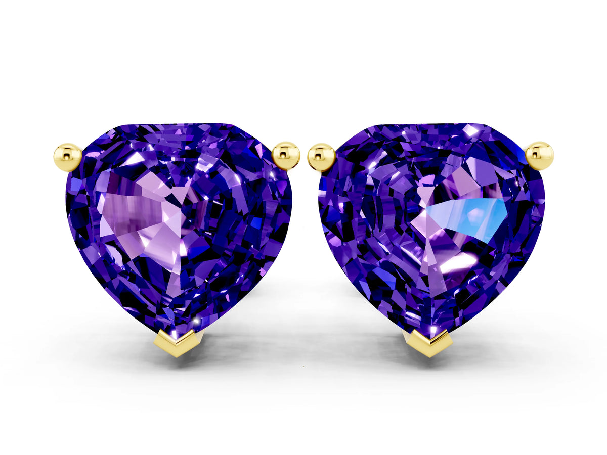 Heart Cut Tanzanite Stud Earrings in Yellow gold with Basket Setting