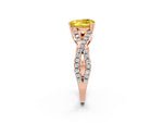 Heart Cut Yellow Sapphire Solitaire Ring in Rose gold with Interwoven Pavé Band and Prong Setting_2