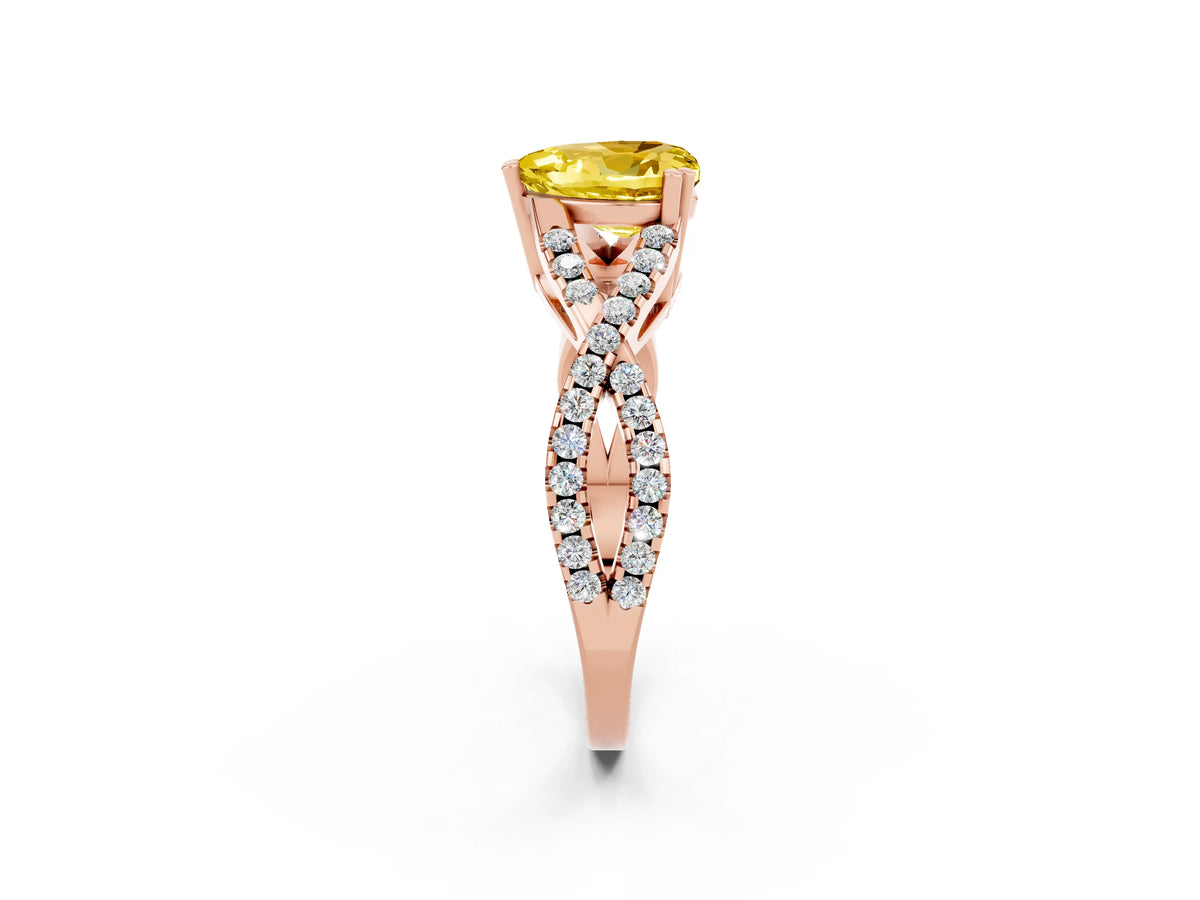 Heart Cut Yellow Sapphire Solitaire Ring in Rose gold with Interwoven Pavé Band and Prong Setting_2
