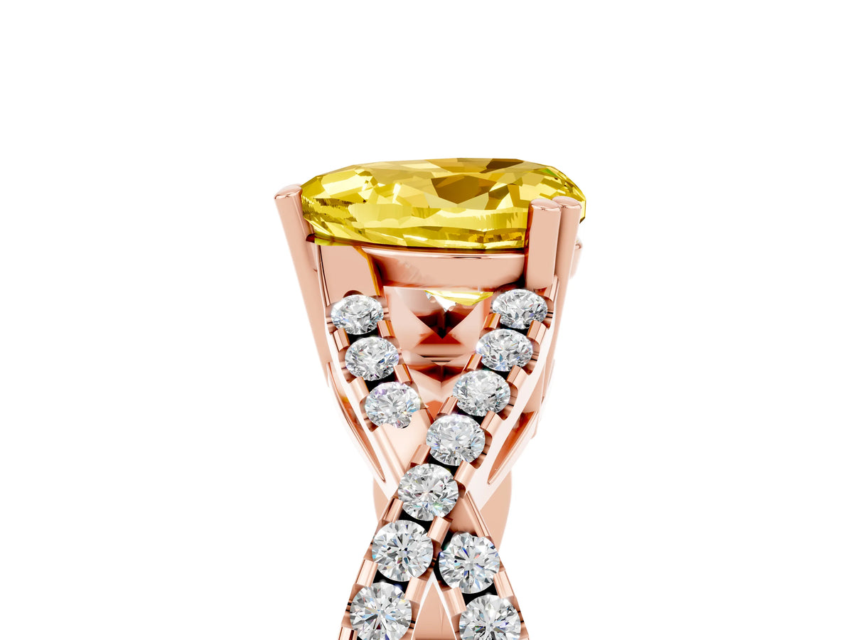 Heart Cut Yellow Sapphire Solitaire Ring in Rose gold with Interwoven Pavé Band and Prong Setting_5