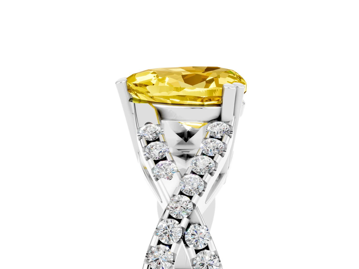Heart Cut Yellow Sapphire Solitaire Ring in Silver with Interwoven Pavé Band and Prong Setting_11