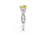 Heart Cut Yellow Sapphire Solitaire Ring in White gold with Interwoven Pavé Band and Prong Setting_2