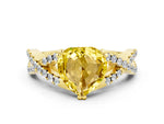 Heart Cut Yellow Sapphire Solitaire Ring in Yellow gold with Interwoven Pavé Band and Prong Setting