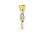 Heart Cut Yellow Sapphire Solitaire Ring in Yellow gold with Interwoven Pavé Band and Prong Setting_2