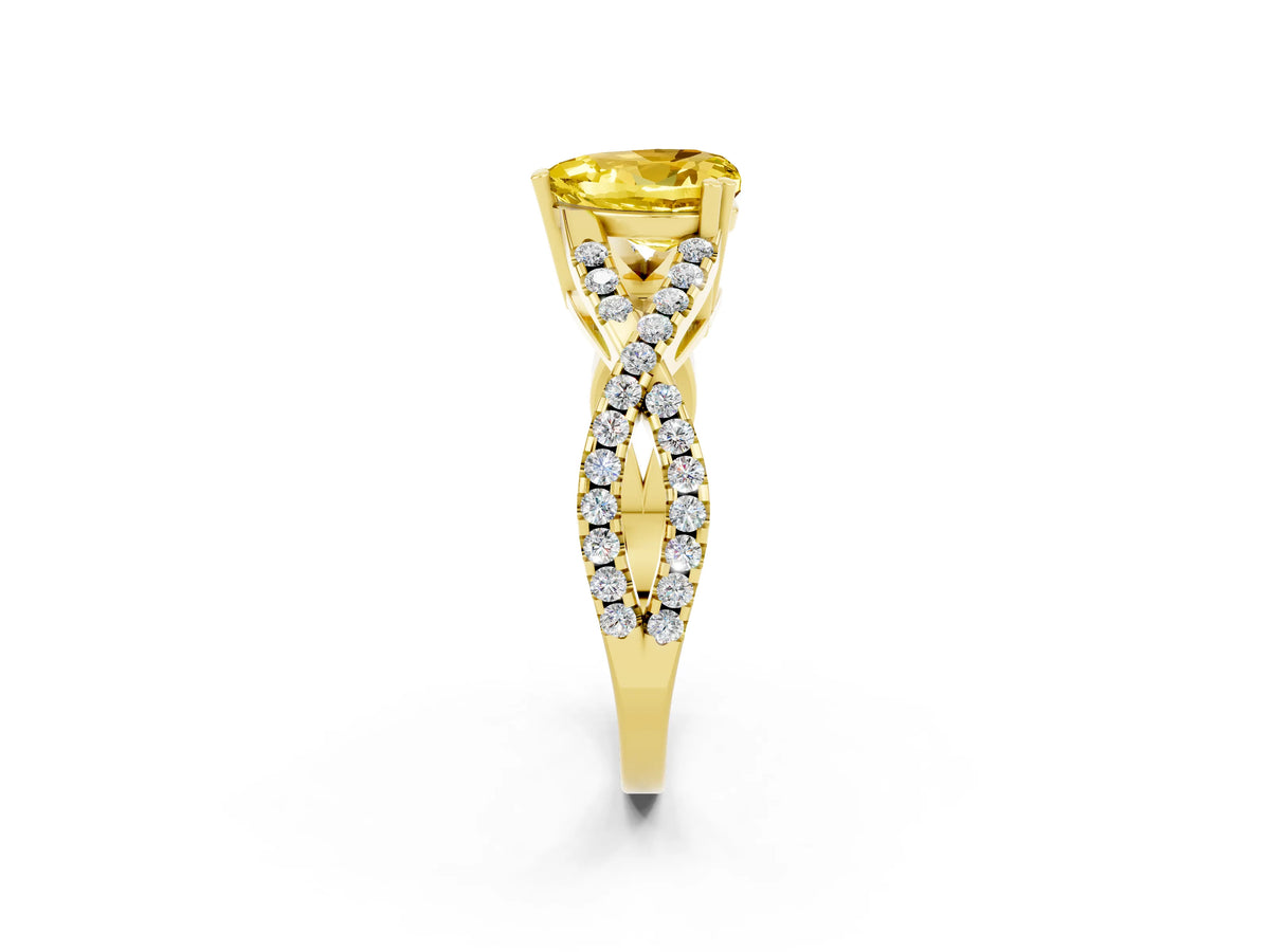 Heart Cut Yellow Sapphire Solitaire Ring in Yellow gold with Interwoven Pavé Band and Prong Setting_2
