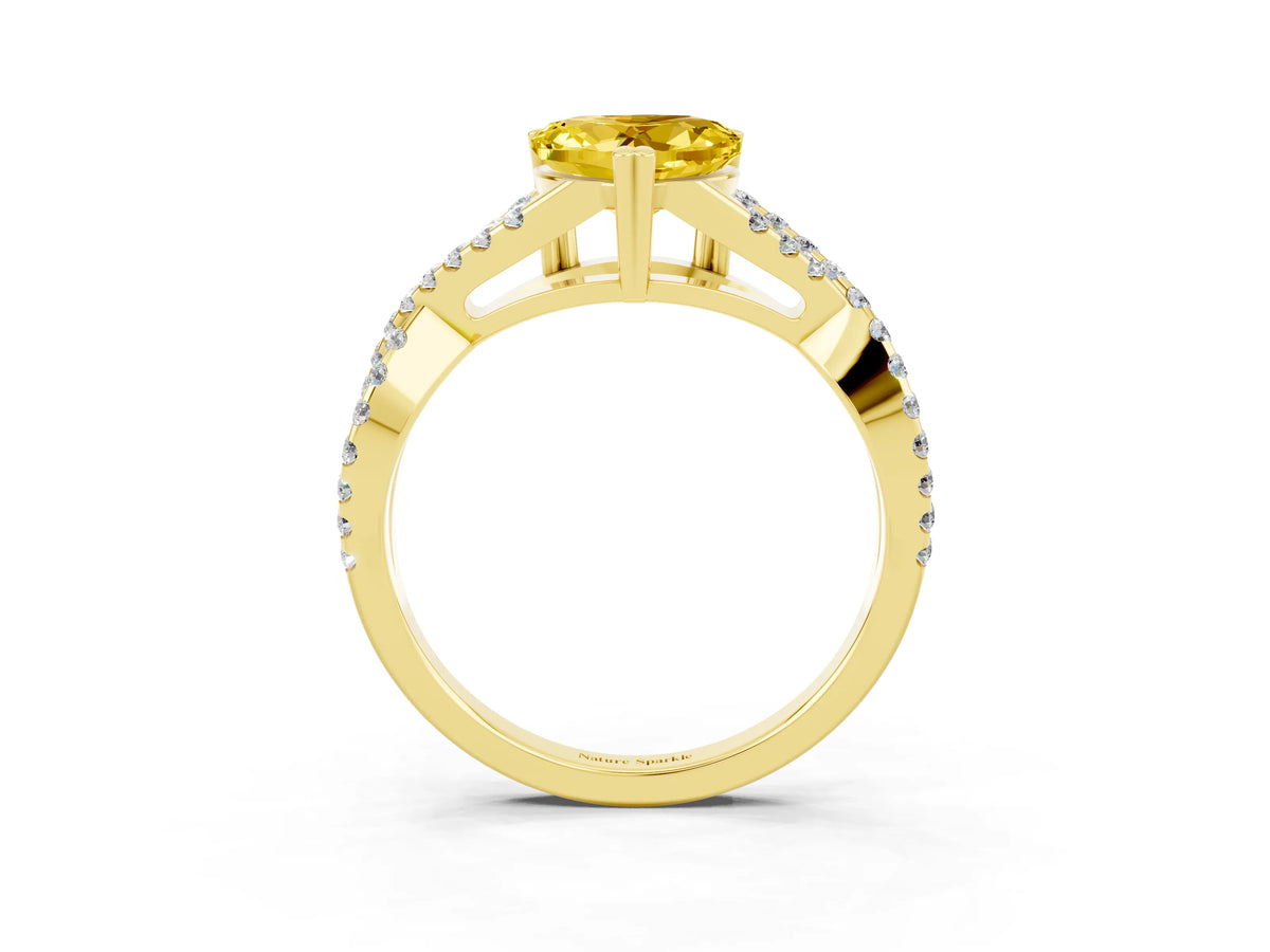 Heart Cut Yellow Sapphire Solitaire Ring in Yellow gold with Interwoven Pavé Band and Prong Setting_3