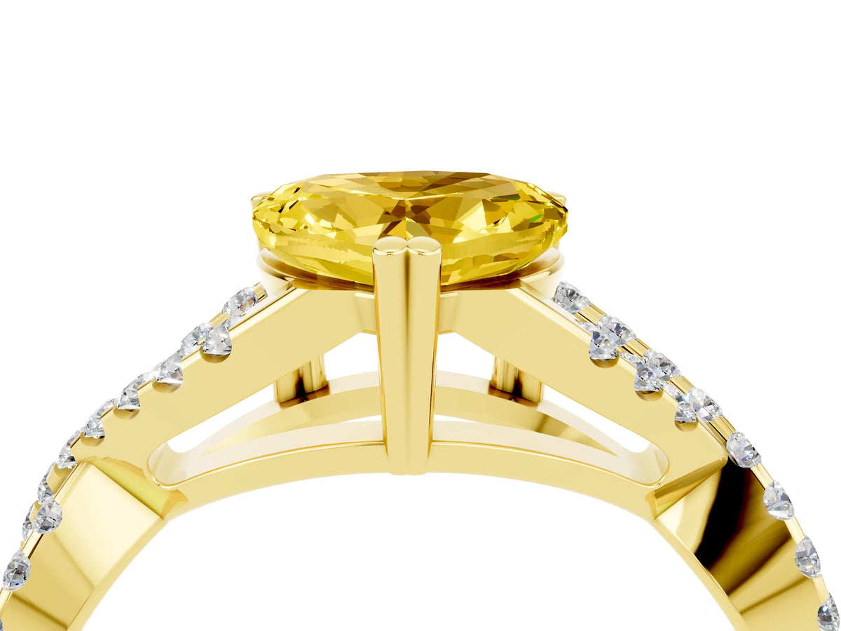 Heart Cut Yellow Sapphire Solitaire Ring in Yellow gold with Interwoven Pavé Band and Prong Setting_4