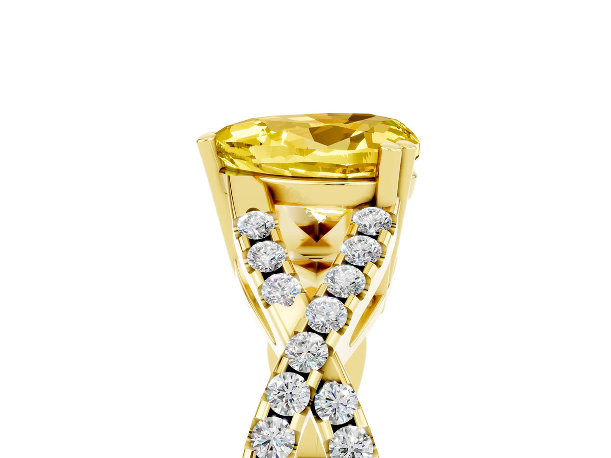 Heart Cut Yellow Sapphire Solitaire Ring in Yellow gold with Interwoven Pavé Band and Prong Setting_5