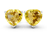 Heart Cut Yellow Sapphire Stud Earrings in White gold with Basket Setting