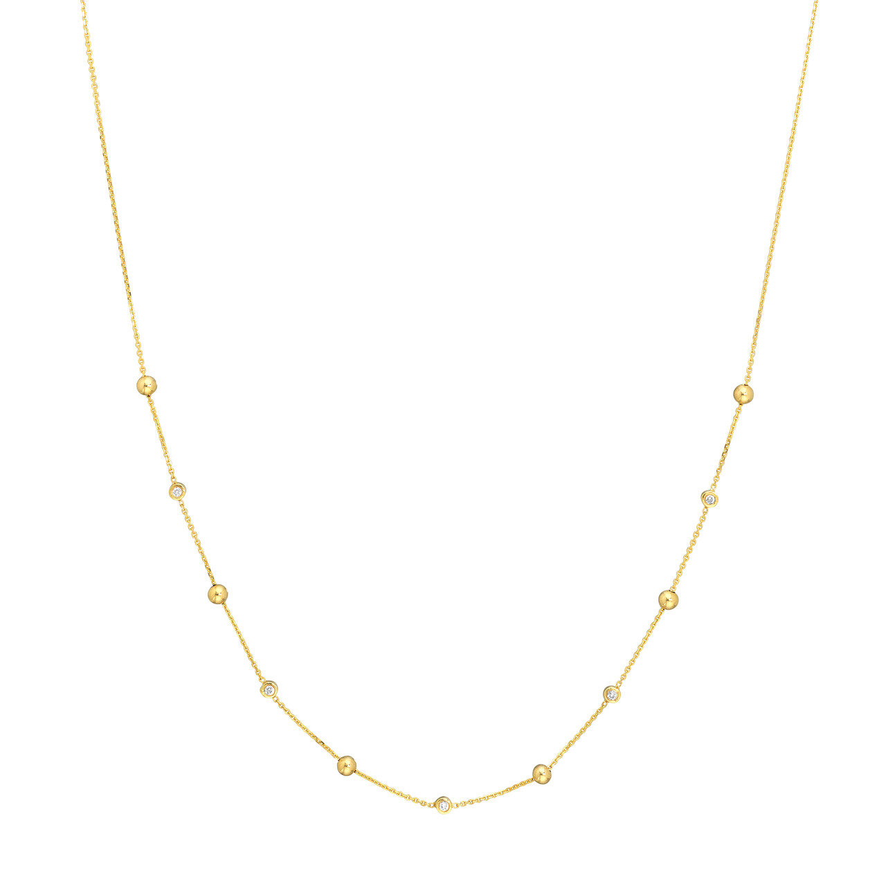 Alternating Bezel Diamond &amp; Bead Necklace