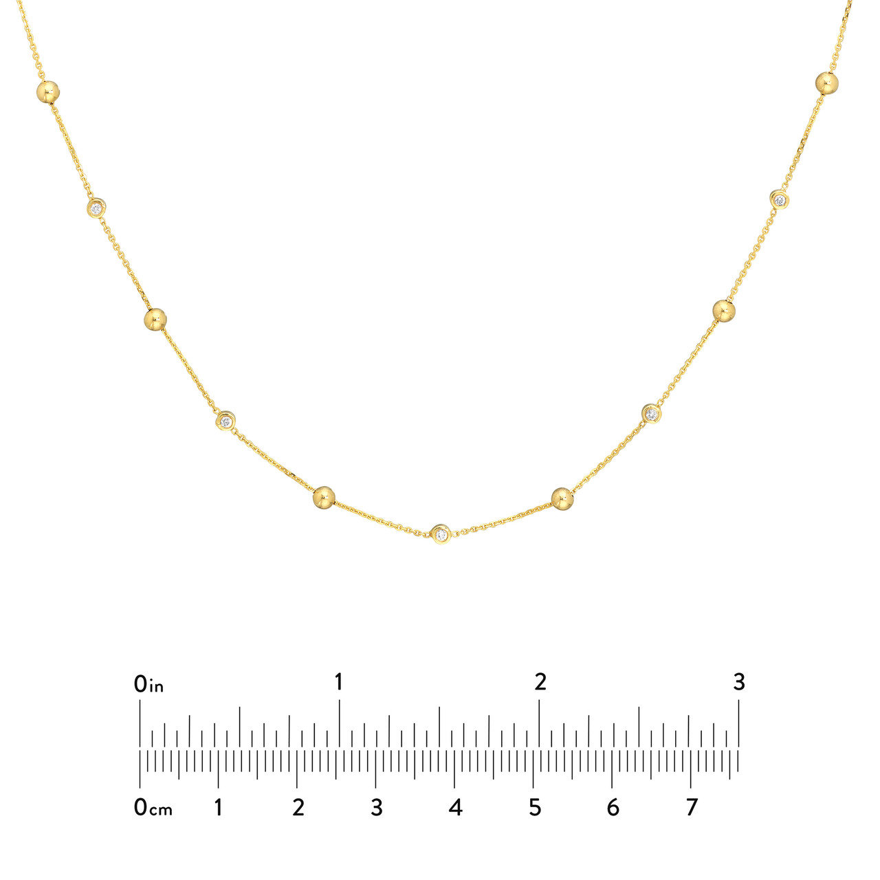 Alternating Bezel Diamond &amp; Bead Necklace