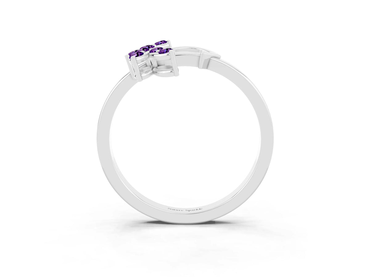 Marquise Amethyst Floral Cluster Bypass Ring in Silver with Prong Setting_3