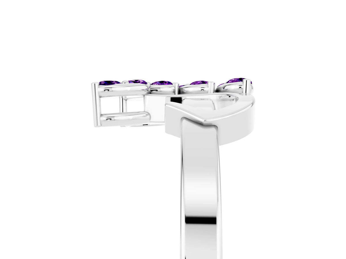 Marquise Amethyst Floral Cluster Bypass Ring in Silver with Prong Setting_5