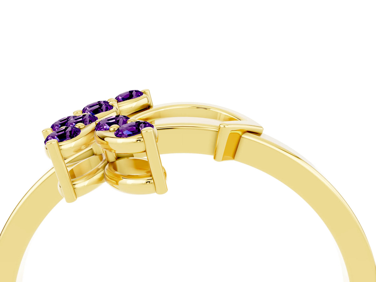 Marquise Amethyst Floral Cluster Bypass Ring in Yellow gold with Prong Setting_4