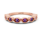 Marquise Amethyst Milgrain Half Eternity Band in Rose gold with Bezel Setting