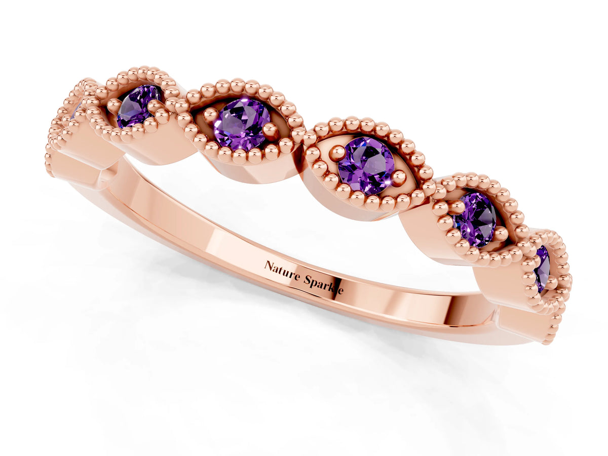 Marquise Amethyst Milgrain Half Eternity Band in Rose gold with Bezel Setting_1