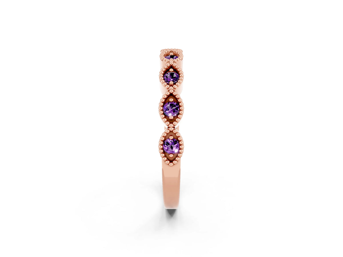 Marquise Amethyst Milgrain Half Eternity Band in Rose gold with Bezel Setting_2
