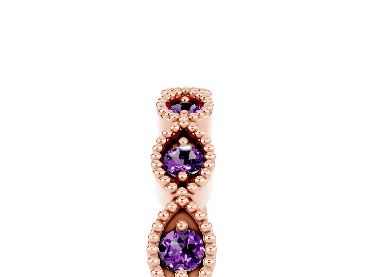 Marquise Amethyst Milgrain Half Eternity Band in Rose gold with Bezel Setting_5