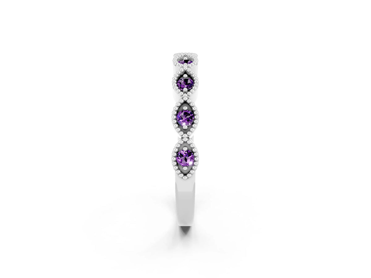 Marquise Amethyst Milgrain Half Eternity Band in Silver with Bezel Setting_2