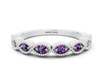 Marquise Amethyst Milgrain Half Eternity Band in White gold with Bezel Setting