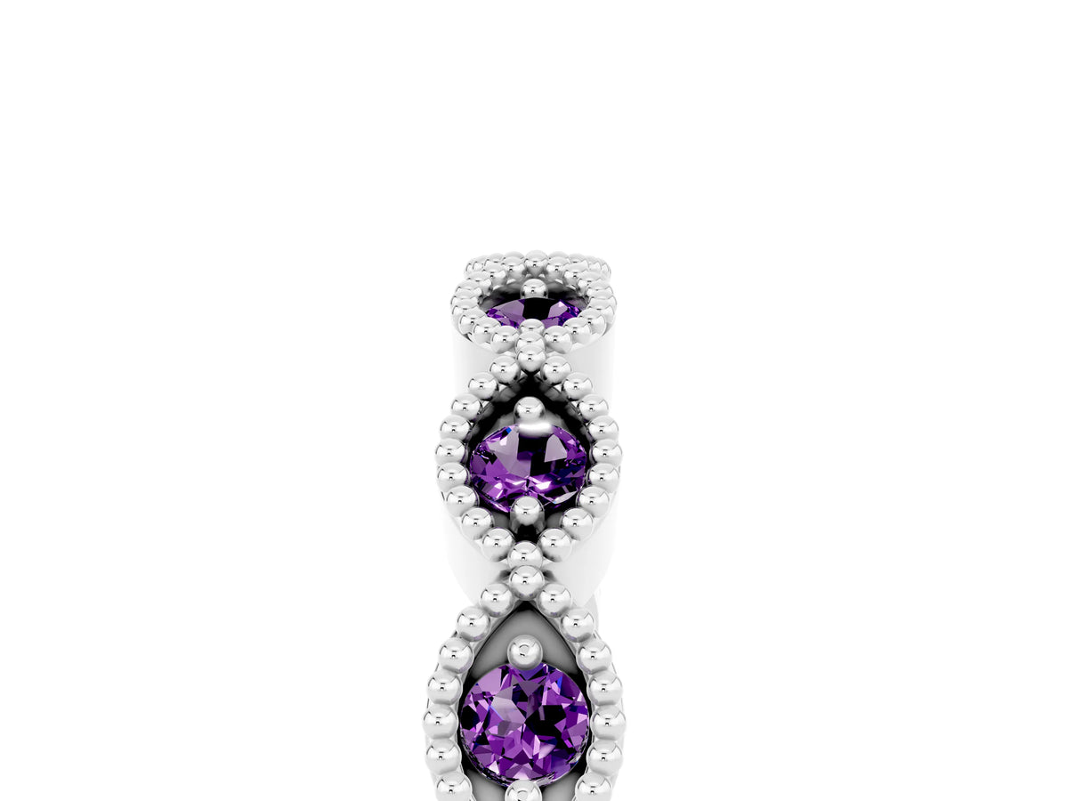 Marquise Amethyst Milgrain Half Eternity Band in White gold with Bezel Setting_5