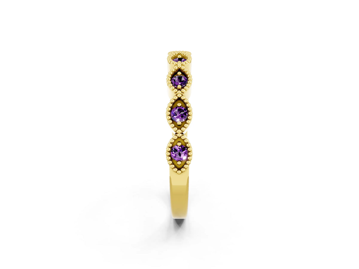 Marquise Amethyst Milgrain Half Eternity Band in Yellow gold with Bezel Setting_2