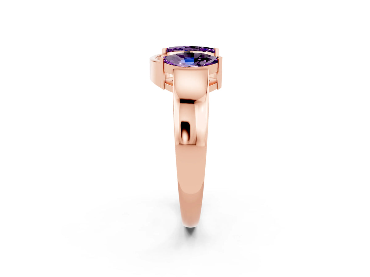 Marquise Amethyst Open Band Ring in Rose gold with Tension Setting_2