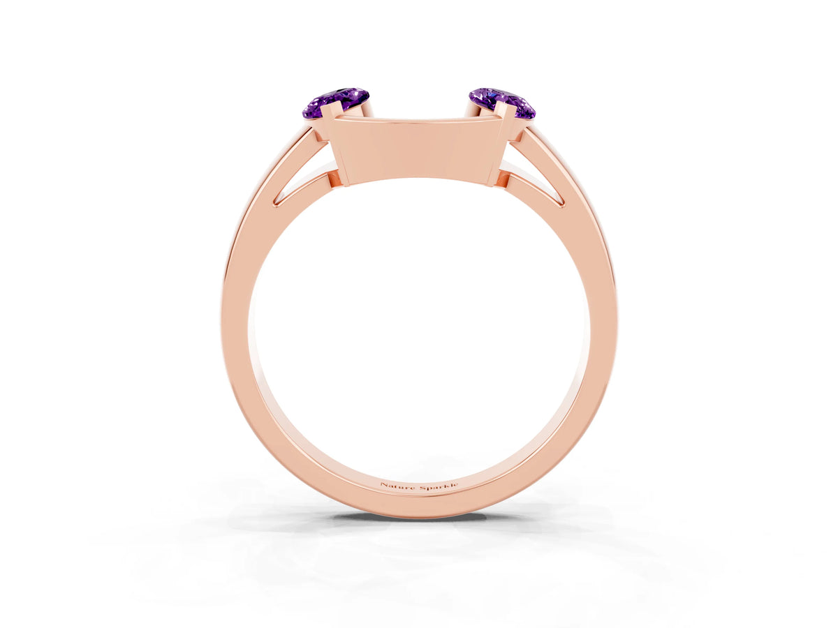 Marquise Amethyst Open Band Ring in Rose gold with Tension Setting_3