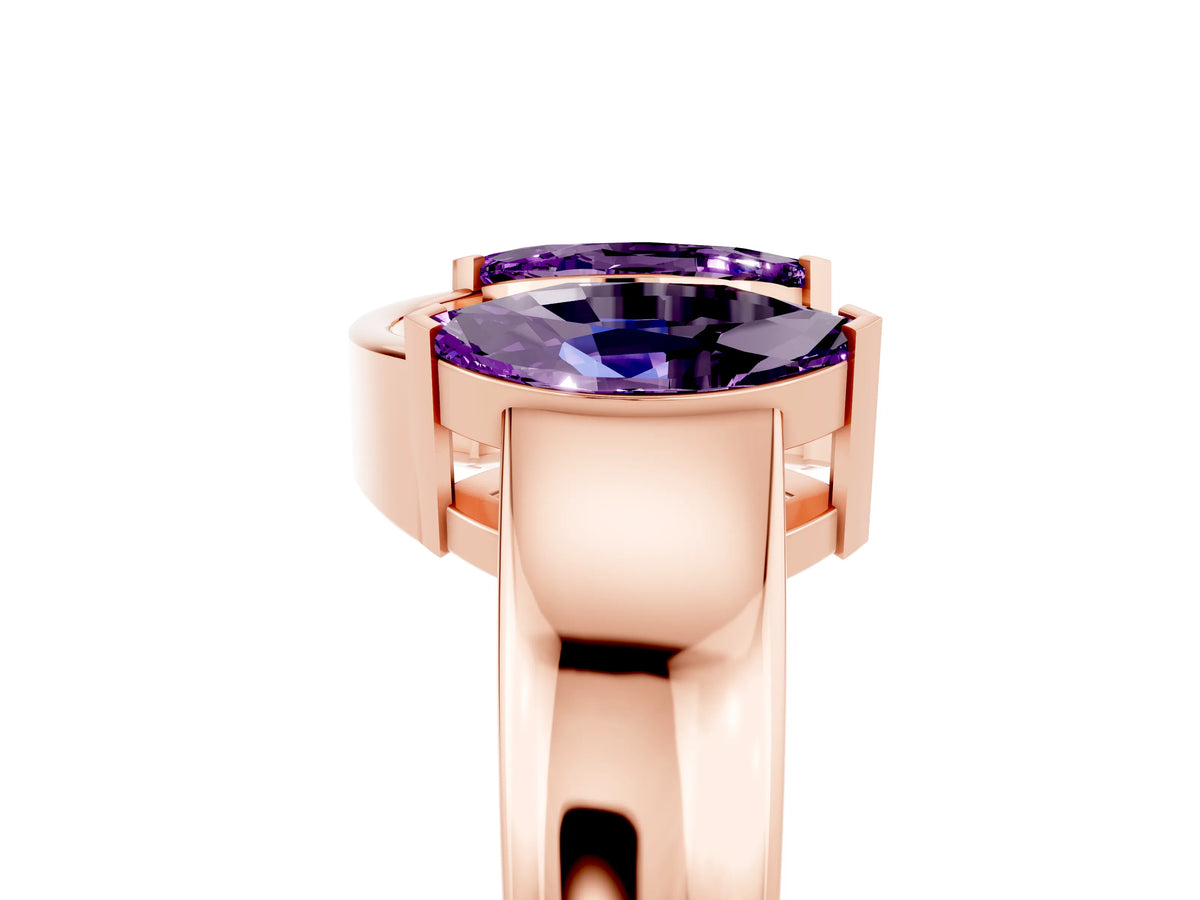 Marquise Amethyst Open Band Ring in Rose gold with Tension Setting_5