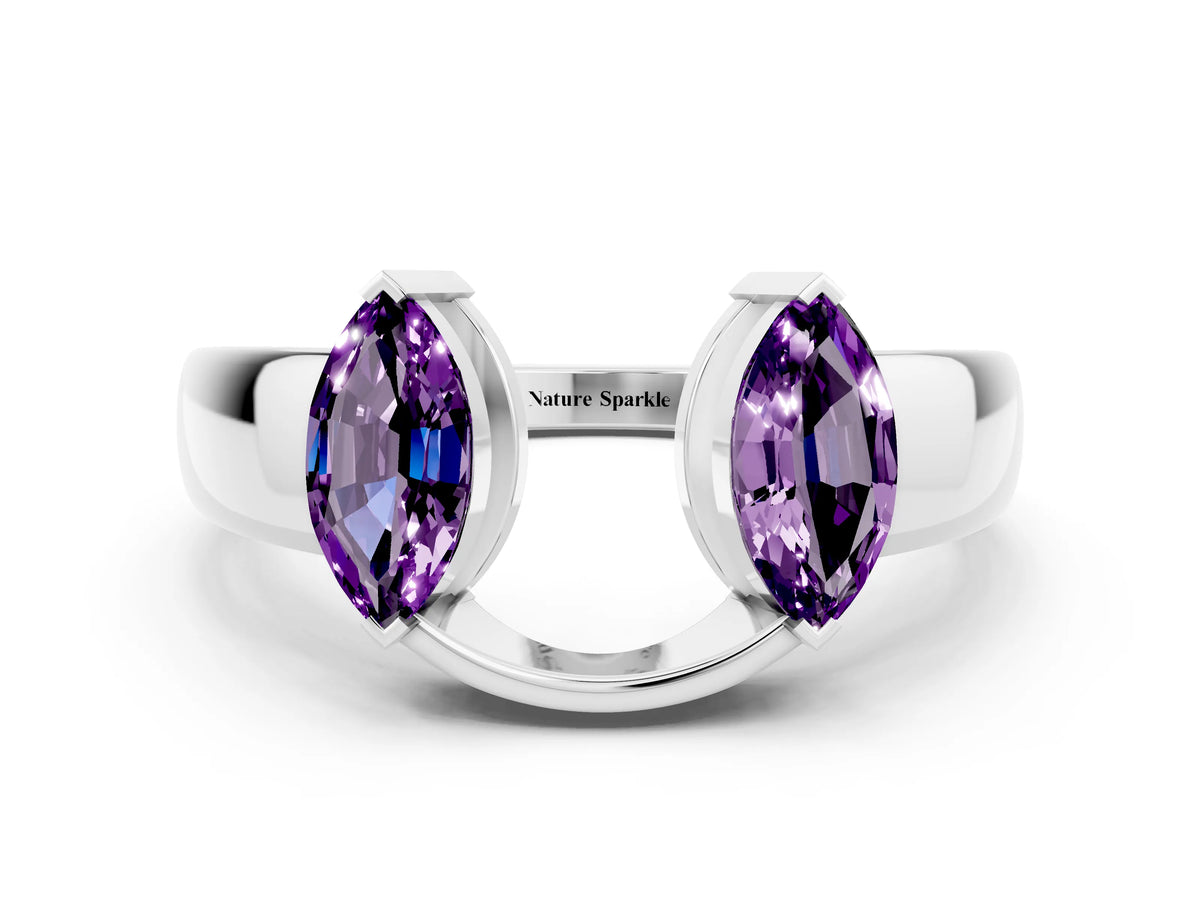 Marquise Amethyst Open Band Ring in Silver with Tension Setting