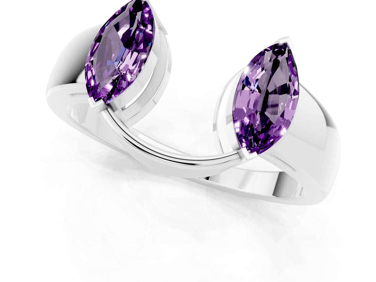 Marquise Amethyst Open Band Ring in Silver with Tension Setting_1