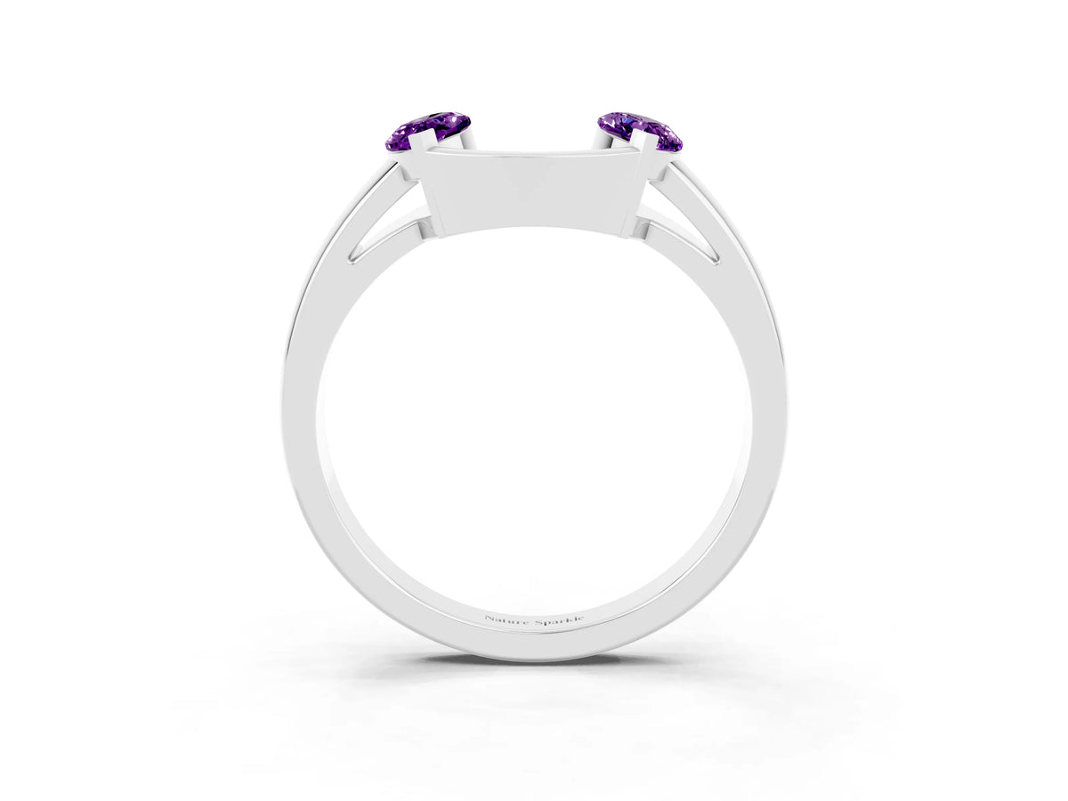 Marquise Amethyst Open Band Ring in White gold with Tension Setting_3