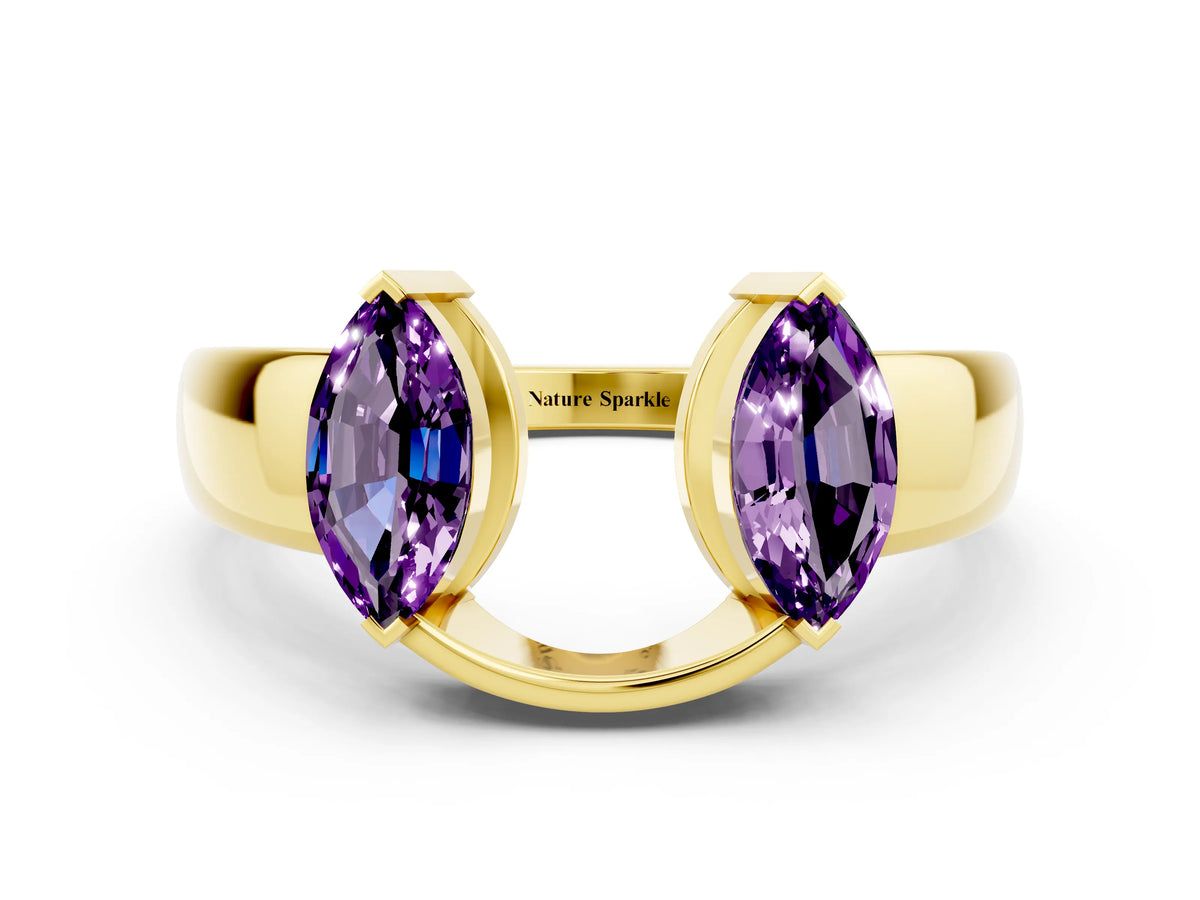 Marquise Amethyst Open Band Ring in Yellow gold with Tension Setting