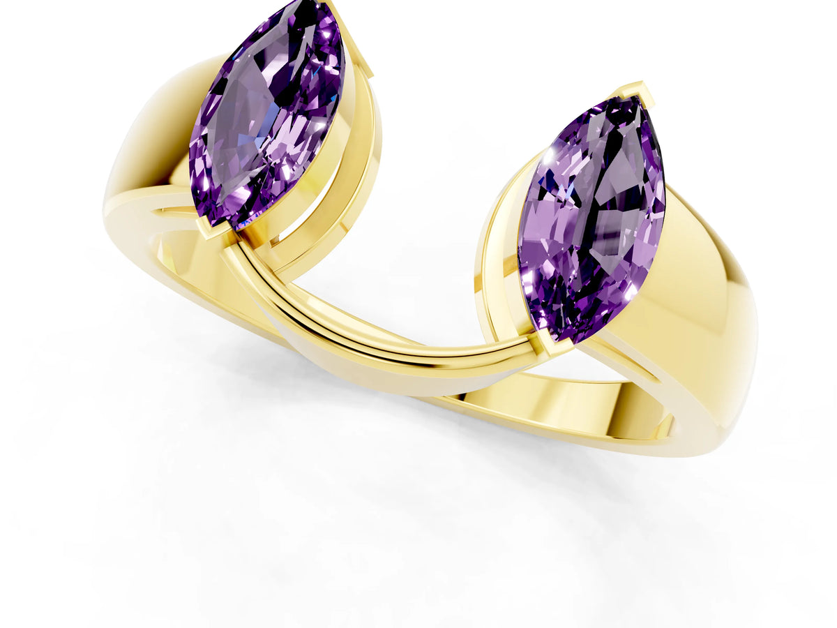 Marquise Amethyst Open Band Ring in Yellow gold with Tension Setting_1