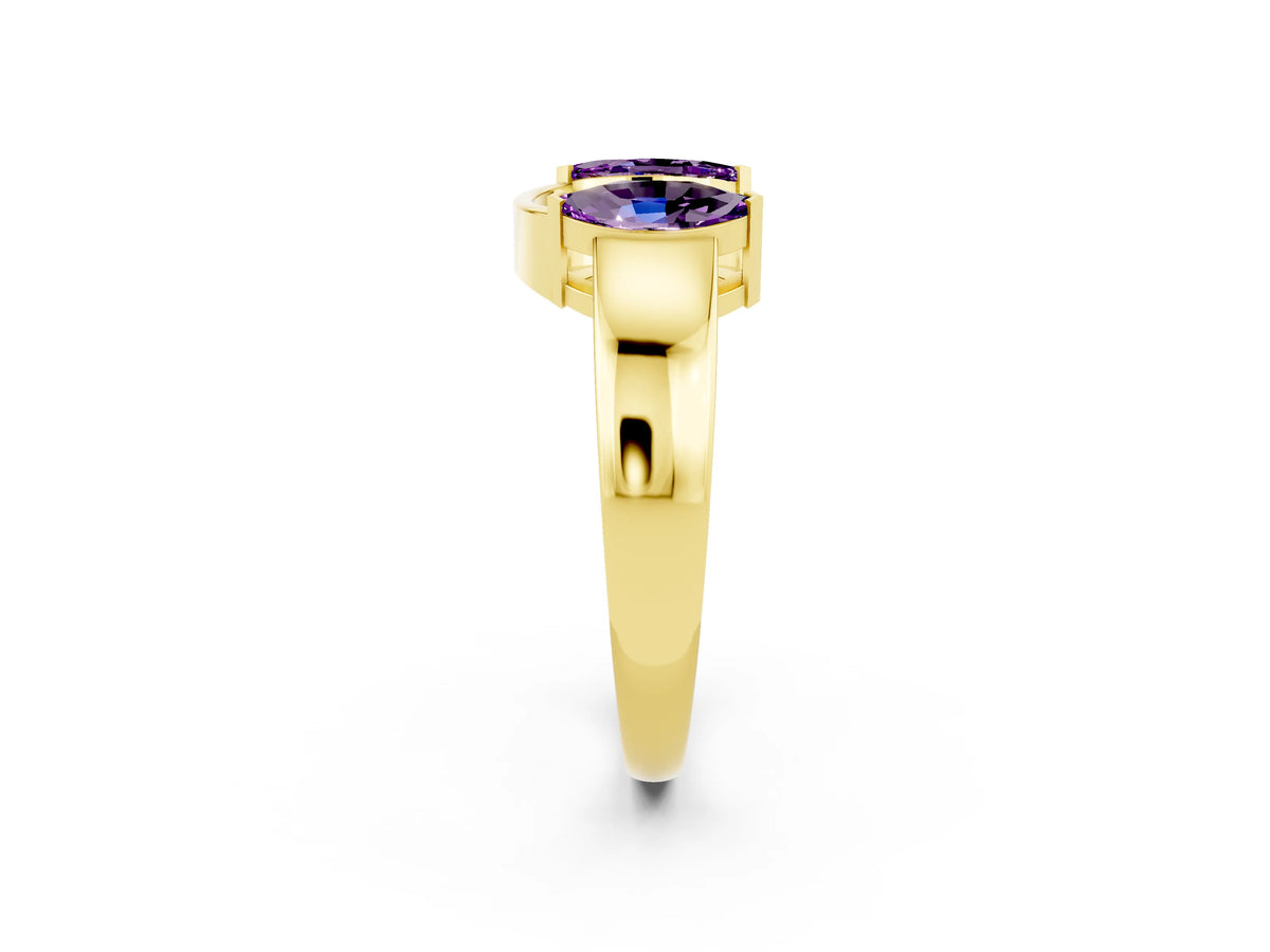 Marquise Amethyst Open Band Ring in Yellow gold with Tension Setting_2