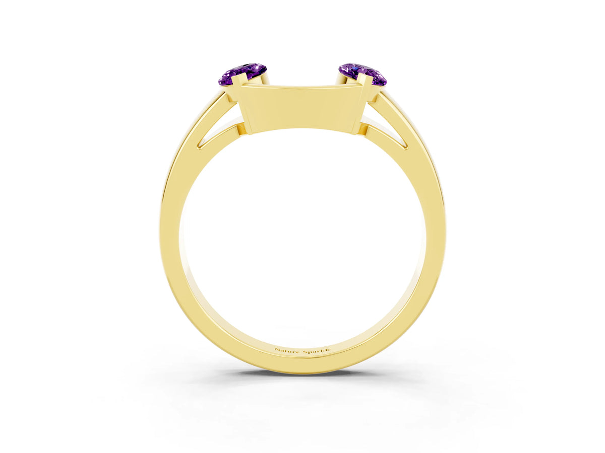 Marquise Amethyst Open Band Ring in Yellow gold with Tension Setting_3