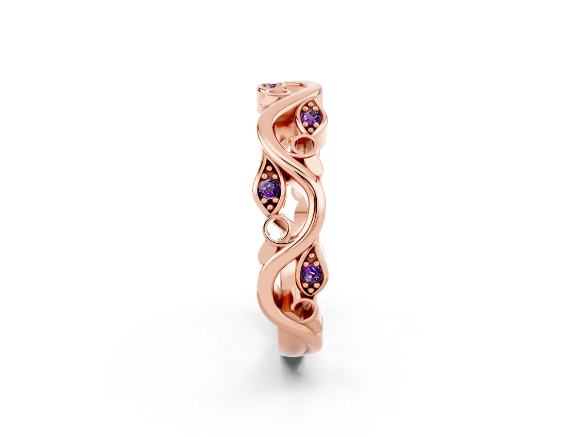 Marquise Amethyst Vine Eternity Band in Rose gold with Bezel Setting_2